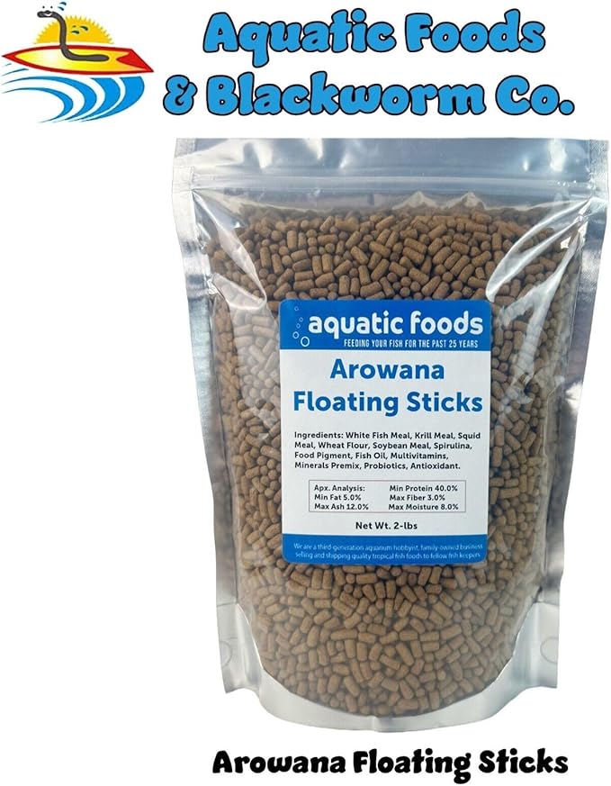 Aquatic Foods Inc. Arowana 3/8" x 7/32" 40% Protein Floating Sticks for Arowana, Oscars, Flower Horns, Red Parrots All Central and South American Cichlids...WL…2-lbs Foil Pouch Bag
