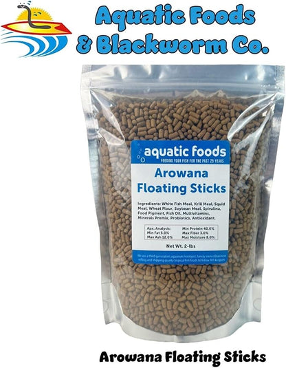 Aquatic Foods Inc. Arowana 3/8" x 7/32" 40% Protein Floating Sticks for Arowana, Oscars, Flower Horns, Red Parrots All Central and South American Cichlids...WL…2-lbs Foil Pouch Bag