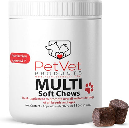 Pet Vet Multi Soft Chews for Dogs (Beef Liver, 60 Chews) – Multivitamins, Probiotics for Digestive Health – Glucosamine, Skin Supplement – Immune Support, Supplements & Vitamins