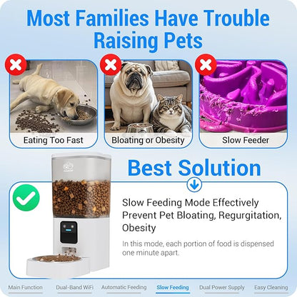 Automatic Cat Feeder with Slow Feed: 5G WiFi Automatic Dog Feeder with APP Control, 7L Auto Cat Food Dispenser with Alexa for Multiple Pets, Detachable for Easy Cleaning - 29 Cup