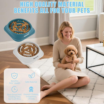 2 Pack Slow Feeder Dog Bowls for Healthy Eating, Non-Slip and Anti-Choking Design, Reduces Bloating & Overeating for Small Dogs, Easy to Clean