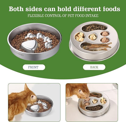Stainless Steel Slow Feeder Dog Bowls – Non-Slip Metal Dog Bowl for Large & Medium Breeds, Puppy Puzzle Feeder – 2 Cup Capacity for Small to Big Pets – Durable Slow Feed Dog & Cat Food Dish with Mat