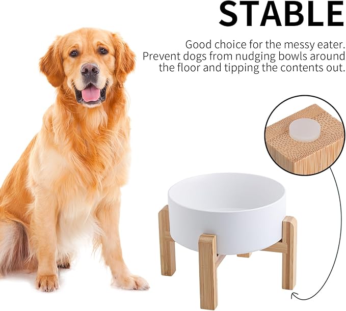 White Elevated/Raised Dog Bowl Ceramic for Small Medium Sized Breed,Dog Food Water Bowl with Stand,6 in 3.6 Cups Non Slip Heavy Weighted Dog Dish