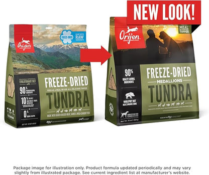 ORIJEN Grain Free High Protein Freeze Dried Dog Food & Topper Tundra Recipe 16oz Bag