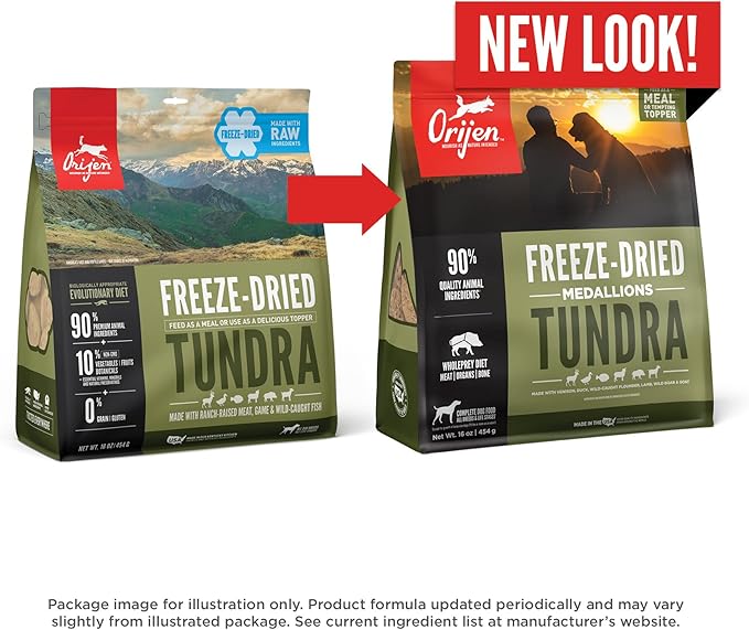 ORIJEN Grain Free High Protein Freeze Dried Dog Food & Topper Tundra Recipe 6oz Bag