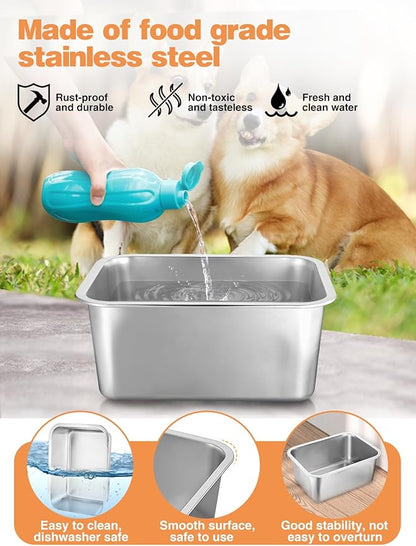 2 Gallons Large Dog Bowls - Durable Food Grade Stainless Steel Dog Water and Food Bowl No Spilling, High Capacity for Medium Large Breed Dogs Indoor Outdoor
