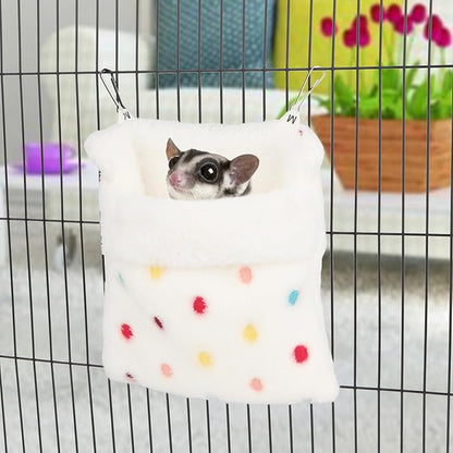 Sugar Glider Sleeping Pouch Bag, Warm Hamster Hammock Pouch Sack Small Pet Hanging Bed for Hamster Rat Hedgehog Squirrel and Other Small Animal (White)