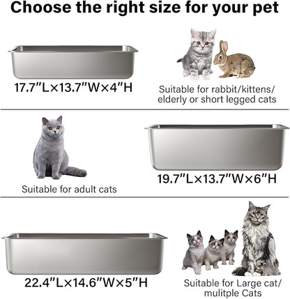 Stainless Steel Litter Box,XL Metal Litter Box for Cat,Easy Clean Non Stick No Smell Metal Litterbox for Kitty/Multi-Cats