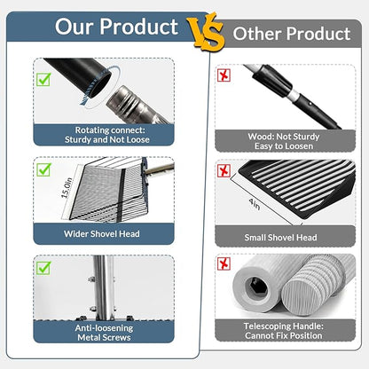 15inch Extra Large Chicken Poop Scooper,With24 to 68" Stainless Steel Handle，Ideal for Chicken Coops, Pet Areas, and Farm Cleanup (15" Width)