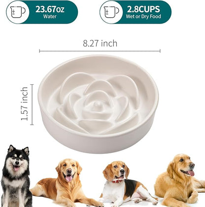 8.26 in White Dog Bowl Slow Feeder Ceramic for Medium and Large Breed,Slow Feeding Dog Food Water Dish Heavy Weighted,Puppy Dish for Fast Eaters,Puzzle Eating Bowl Modern Maze