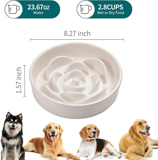 8.26 in White Dog Bowl Slow Feeder Ceramic for Medium and Large Breed,Slow Feeding Dog Food Water Dish Heavy Weighted,Puppy Dish for Fast Eaters,Puzzle Eating Bowl Modern Maze