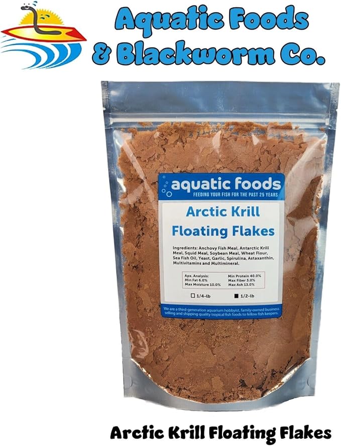 Aquatic Foods Inc. Arctic Krill Flakes which Contain Natural Carotenoids & Astaxanthin That Will Enhance The Vibrant Colors of Fish, for All Tropical and Marine Fish...WL…1/2-lb Foil Pouch Bag
