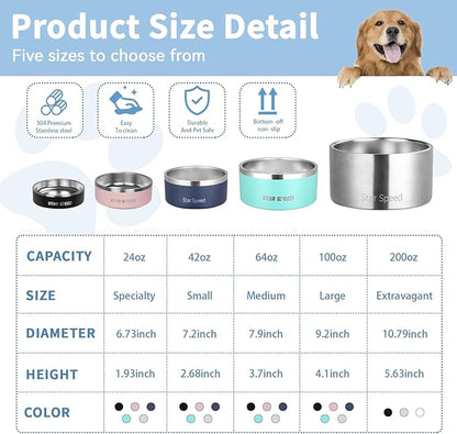 StarSpeed 24oz Stainless Steel Dog Bowls with Rubber Bottom Non-Slip Double Wall Metal Outdoor Dog Food and Water Bowls Weighted Insulated Pet Feeding Bowl for Small,Medium Sized Dogs or Cats