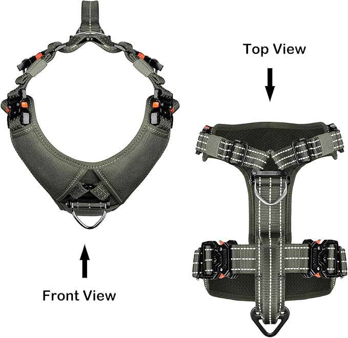 ICEFANG Dog Strap Harness with 4 x Metal Buckles,for Large Sized Dog,K9 Vest,Y-Shape Chest,Adjustable Pet Harness,No-Pull Front Leash Clip (Large (Pack of 1), Green)