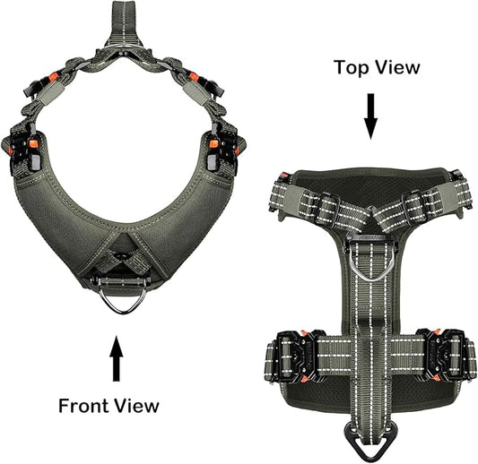 ICEFANG Dog Strap Harness with 4 x Metal Buckles,for Large Sized Dog,K9 Vest,Y-Shape Chest,Adjustable Pet Harness,No-Pull Front Leash Clip (Large (Pack of 1), Green)