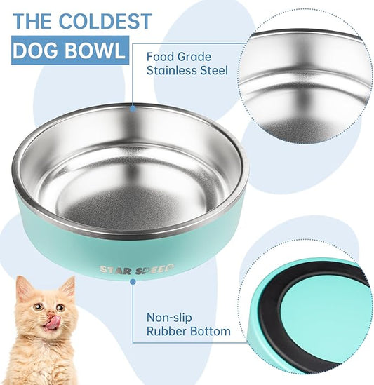 StarSpeed 24oz Stainless Steel Dog Bowls with Rubber Bottom Non-Slip Double Wall Metal Outdoor Dog Food and Water Bowls Weighted Insulated Pet Feeding Bowl for Small,Medium Sized Dogs or Cats