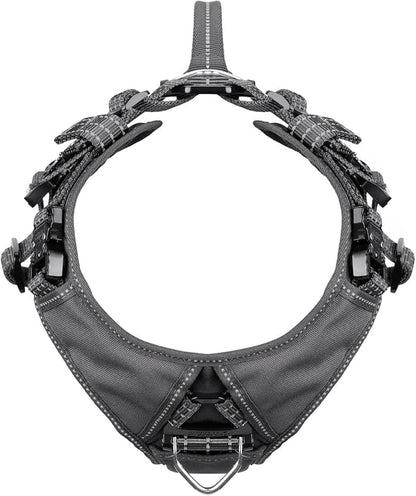 ICEFANG Dog Strap Harness with 4 x Metal Buckles,for Large Sized Dog,K9 Vest,Y-Shape Chest,Adjustable Pet Harness,No-Pull Front Leash Clip (Large (Pack of 1), Grey)
