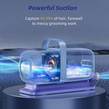 Dog Grooming Kit with Vacuum, All-in-One Pet Grooming Vacuum for Dogs and Cats, Low Noise Pet Hair Clipper & Shedding Brush, Dog Hair Remover, Cat Pet Groomer Set with Cleaning Brushes, Blue