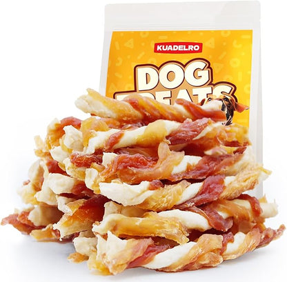 Triple Flavor Dog Jerky Treats, Real Chicken Duck and Cod Twist Strips Dog Training Treats Snacks Healthy Rawhide-Free Chews for Small Medium Large Breeds 10.54oz