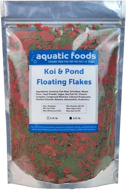 Aquatic Foods Inc. Koi & Pond Fish Krill Flakes. Arctic Krill Flakes which Contain Natural Carotenoids & Astaxanthin That Will Enhance The Vibrant Colors of Fish...WL…1/2-lb Foil Pouch Bag
