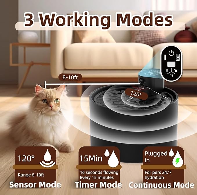 Ceramic Cat Water Fountain,Cat Water Fountain Cordless Automatic with Ultra-Quiet Pump and 4 Filter for Cats, Dogs, Multiple Pets