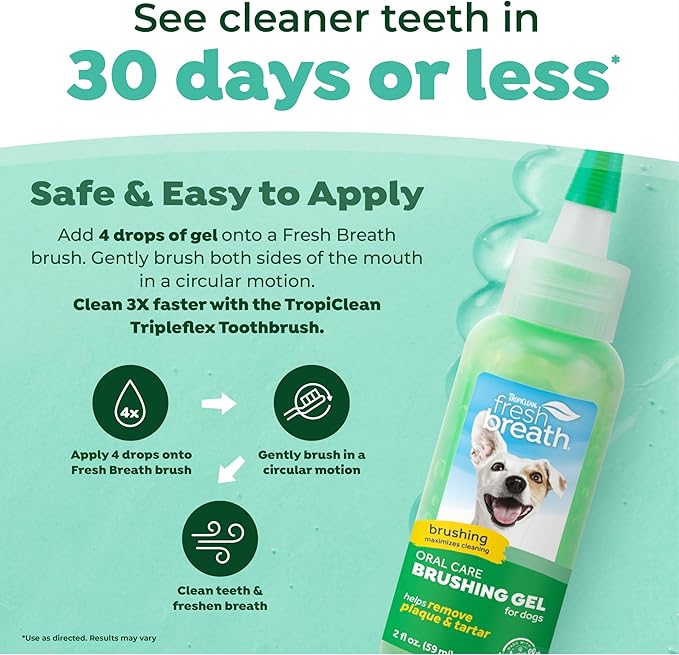 TropiClean Oral Care Brushing Gel for Dogs & Cats| Dog Toothpaste | Pet Dental Gel | Dog Teeth Cleaning Use with Pet Toothbrush | 2 oz