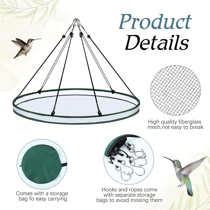 Universal Wild Bird Seed Catcher Hanging Hoop Platform Bird Seed Catcher Tray for Hummingbird Feeders Bee Feeder Outdoor Garden Accessories(2 Pieces,30 Inch)