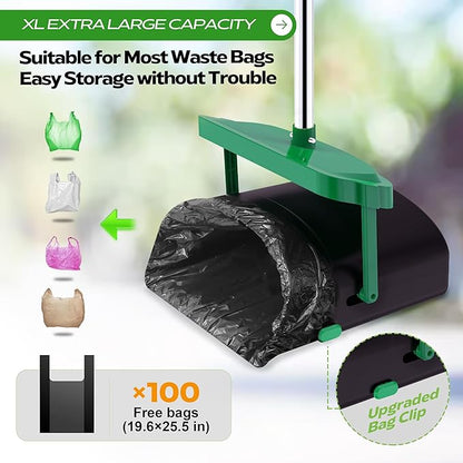 UPSKY Dog Pooper Scooper Swivel Bin & Rake Kit with 100 Waste Bags,33.4" Stainless Steel Long Handle Heavy Duty Pet Poop Shovel for Large Medium Small Dogs, Odor-Proof Lid for Yard/Lawn/Outdoor Use