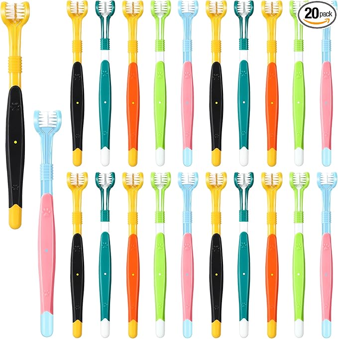 Vesici 20 Pcs 7 Inch Dog Toothbrush 3 Sided Pet Teeth Cleaning Brush Dental Care Suitable for Dog Most Pets Cat Puppy Kitten Different Teeth and Mouth Shapes Cleaning