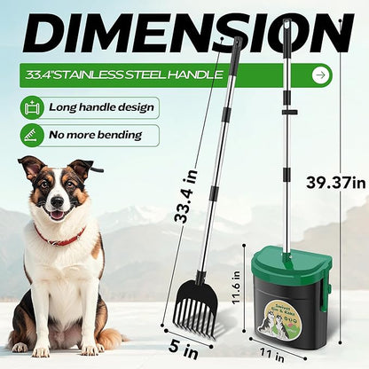 UPSKY Dog Pooper Scooper Swivel Bin & Rake Kit with 100 Waste Bags,33.4" Stainless Steel Long Handle Heavy Duty Pet Poop Shovel for Large Medium Small Dogs, Odor-Proof Lid for Yard/Lawn/Outdoor Use
