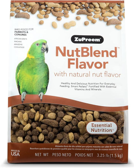 ZuPreem NutBlend Bird Food, Bird Feed Pellets for Parrots, Conures, Caiques, African Greys, Eclectus, & Small Cockatoos, Parrot Food, Conure Feed, Made in USA, (Medium/Large, 3.25 lb)