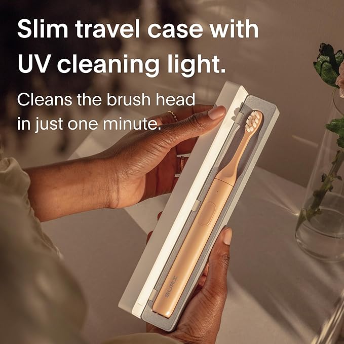 SURI 1.0 Sonic Electric Toothbrush with UV Cleaning Travel Case | 40+Day Battery | Designed in California | Electric Toothbrush for Adults | Travel Toothbrushes | Tooth Brush | Pink