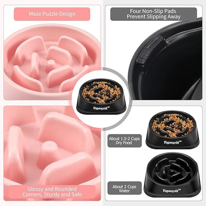 2 Pack Slow Feeder Dog Bowls for Healthy Eating, Non-Slip and Anti-Choking Design, Reduces Bloating & Overeating for Medium Dogs and Cats, Easy to Clean