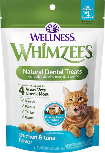 WHIMZEES Wellness Cat Dental Treats, Natural Chews, Chicken and Tuna Flavor, (4.5 Ounce Bag)