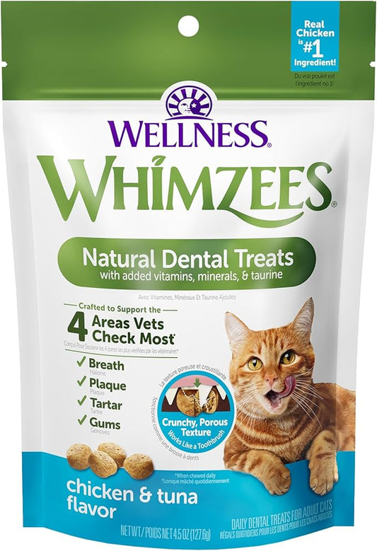 WHIMZEES Wellness Cat Dental Treats, Natural Chews, Chicken and Tuna Flavor, (4.5 Ounce Bag)