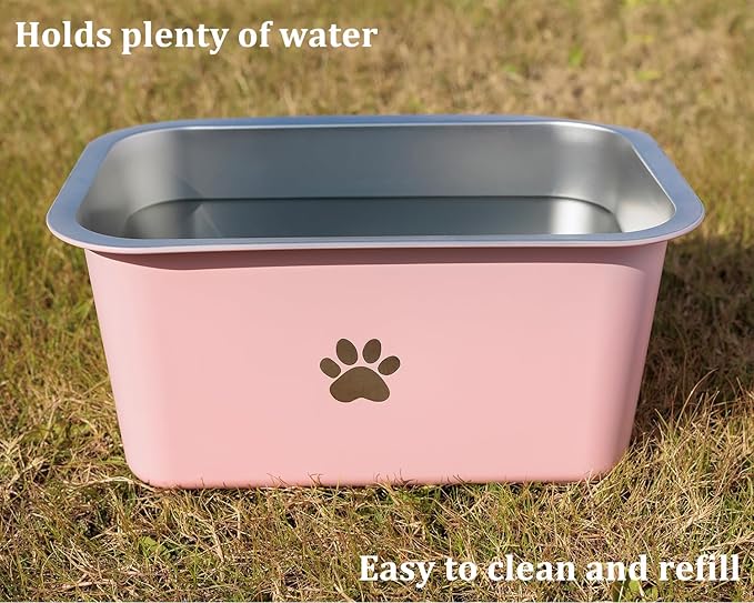 1.2 Gallons 20 Cup Non Slip Stainless Steel Large Dog Water Bowls, Outdoor Metal Dog Bowls Large Breed, High Capacity Water Bowl for Big Giant Huge Dogs, Pink