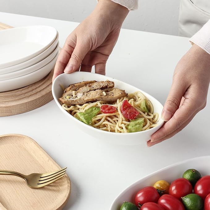 Au Gratin Baking Dishes for Oven Safe, Porcelain Mini Casserole Dish (4pc Set). 10oz Individual Gratin Dishes Set, Ceramic Small Baking Dish for Single Serving, Banana Split Bowls, 7.6x4.4in