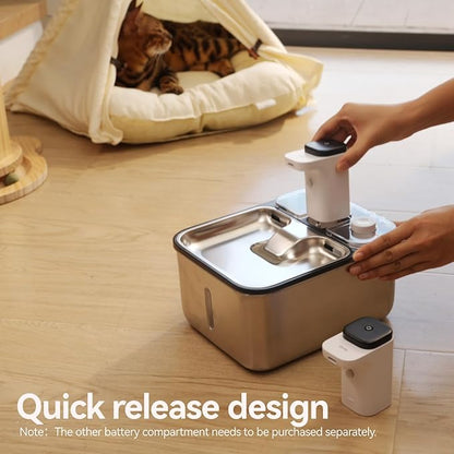 Stainless Steel Cat Water Fountain Wireless for Cats Indoor, 3.6L/123oz Automatic Metal Dog Water Dispenser,Cordless Battery Operated Pet Drinking Fountain,Rechargeable Waterer with Motion Sensor