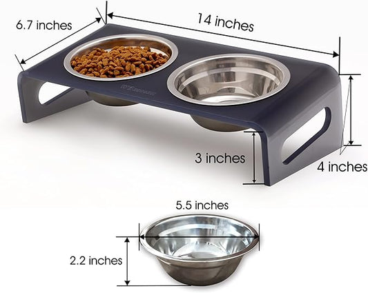 Tilted Raised Elevated Food and Water Bowls Stand for Cat or Small Dogs - Puppy's Clear Acrylic Stainless Steel Dishes Holder for Boy or Girl Pet,Modern,Durable and Easy to Clean by WBhonghui (Grey)