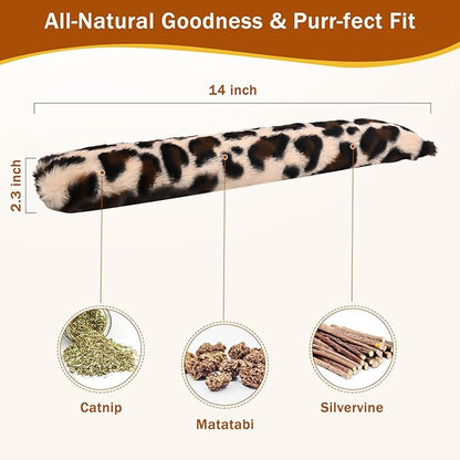 3Pcs Leopard Print Cat Kicker Toy with Organic Catnip - Durable Chew Pillow for Indoor Cats, Plush Catnip Toys for Play & Calming, Soft Cat Bed Stuffing (Solid Color)
