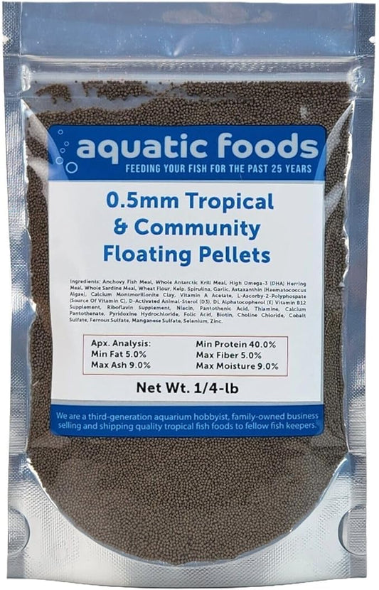 Aquatic Foods Inc. 0.5mm - 1/64" Tropical & Community Fish Floating Micro Pellets for Tetras, Guppies, Angel Fish, Small Cichlids, All Tropicals. - WL…1/4-lb Foil Bag