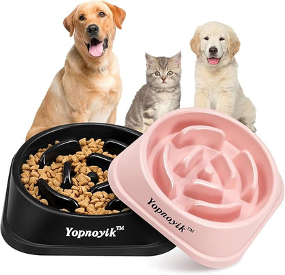 2 Pack Slow Feeder Dog Bowls for Healthy Eating, Non-Slip and Anti-Choking Design, Reduces Bloating & Overeating for Medium Dogs and Cats, Easy to Clean