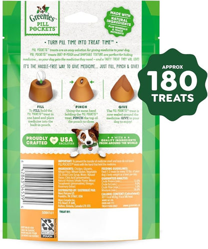 Greenies Pill Pockets for Dogs Large Size, Soft Dog Treats, Chicken Flavor, (6) 7.9 oz. Pouches (180 Treats Total)