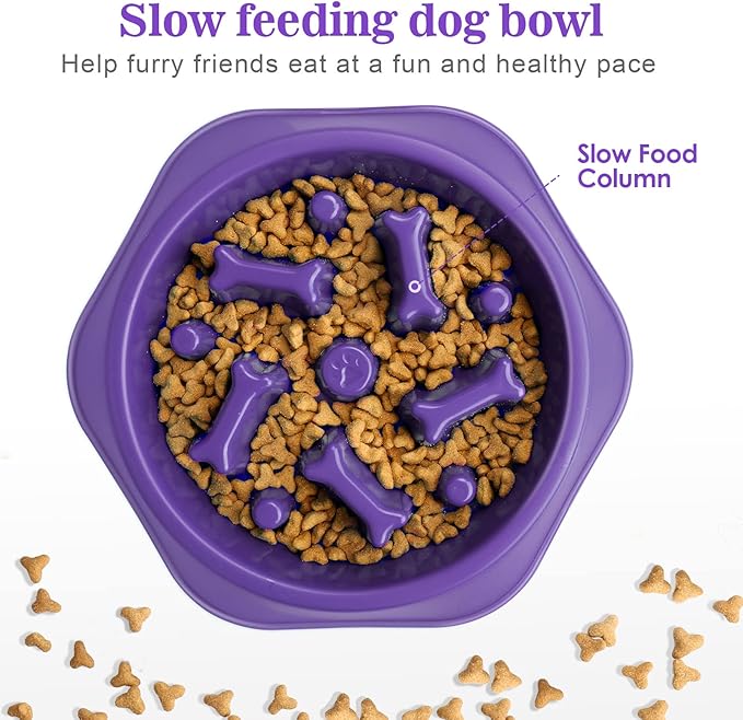 UPSKY Slow Feeder Dog Puzzle Bowl, Interactive Bloat Stop Non-Slide Lick Treat Bowl for Small Medium Dogs (Purple)