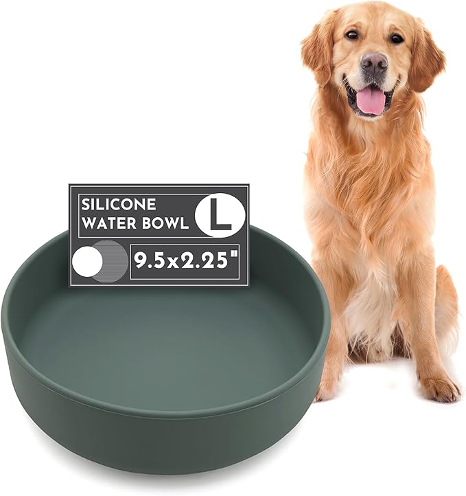 The Perfect Dish No-Spill Dog Water Bowl, Less Mess Non-Tippable Water & Food Bowl, Pure Silicone with Suction Cup, Fits 8 Cups 9.5" Across x 2.5" Tall, Ideal for All Pets, Large-Spruce