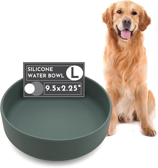 The Perfect Dish No-Spill Dog Water Bowl, Less Mess Non-Tippable Water & Food Bowl, Pure Silicone with Suction Cup, Fits 8 Cups 9.5" Across x 2.5" Tall, Ideal for All Pets, Large-Spruce