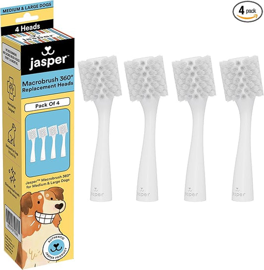 Jasper 4 Pack Replacement Brush Heads for Macrobrush 360° - Dog Toothbrush Kit for Dog Teeth Cleaning for Medium to Large Dogs, Pet Toothbrush to Keep Dog Teeth Clean & Dog Breath Fresh
