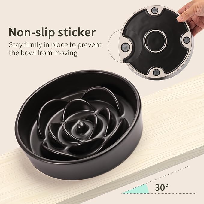 8.26 in Black Dog Bowl Slow Feeder Ceramic for Medium and Large Breed,Slow Feeding Dog Food Water Dish Heavy Weighted,Puppy Dish for Fast Eaters,Puzzle Eating Bowl Modern Maze