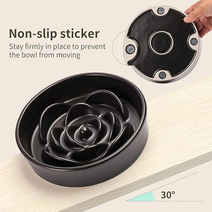 8.26 in Black Dog Bowl Slow Feeder Ceramic for Medium and Large Breed,Slow Feeding Dog Food Water Dish Heavy Weighted,Puppy Dish for Fast Eaters,Puzzle Eating Bowl Modern Maze