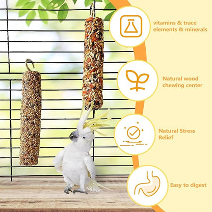 2PCS Parakeet Treat,Natural Parrots Treat Sticks,Vegetable & Grain Style Sticks,Bird Treats for Cockatiel Lovebirds Budgies Canary Finches Conure